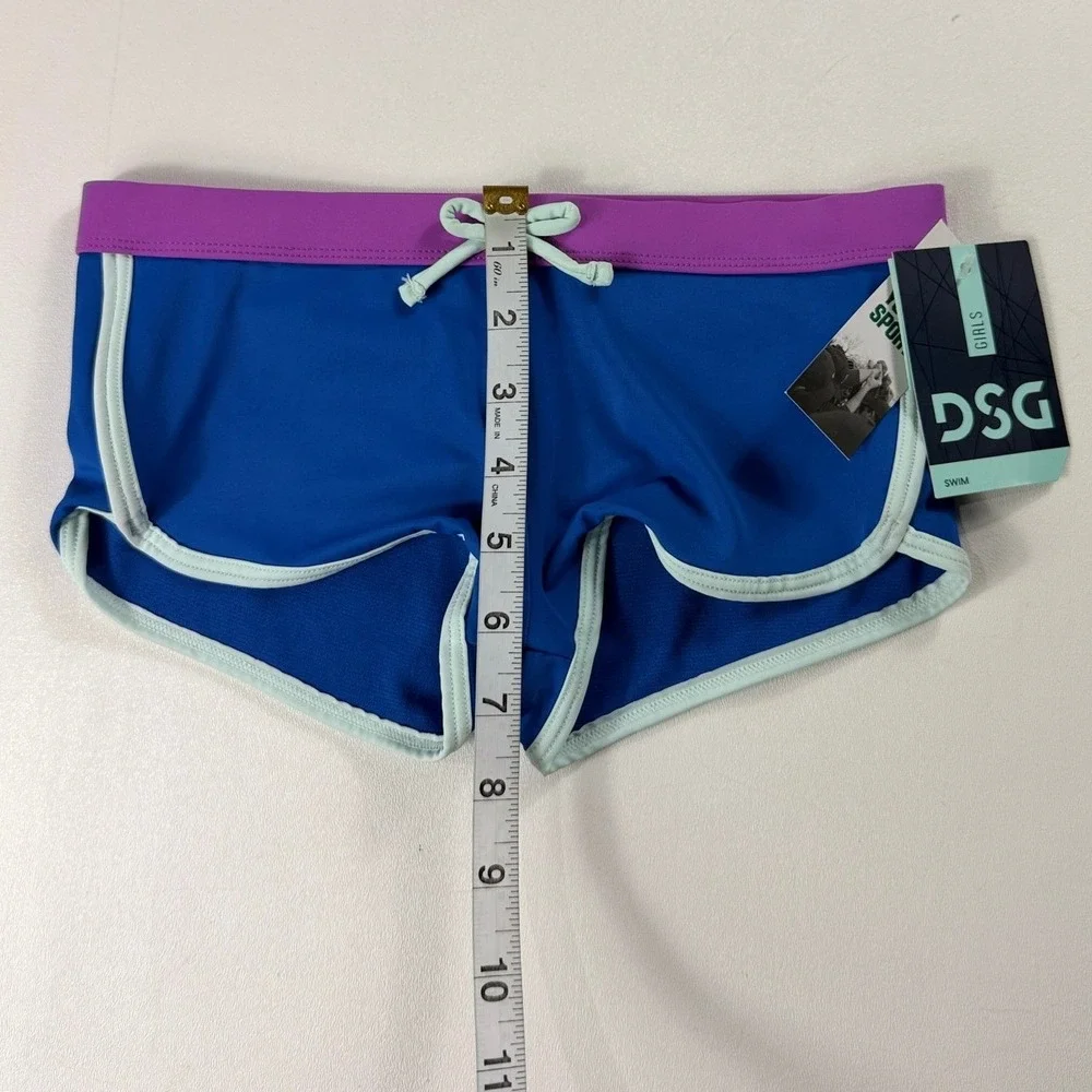 Lot 2 DSG Girls Swim Bottoms Blue Boy Shorts Floral High Waist Medium 8-10 NWT